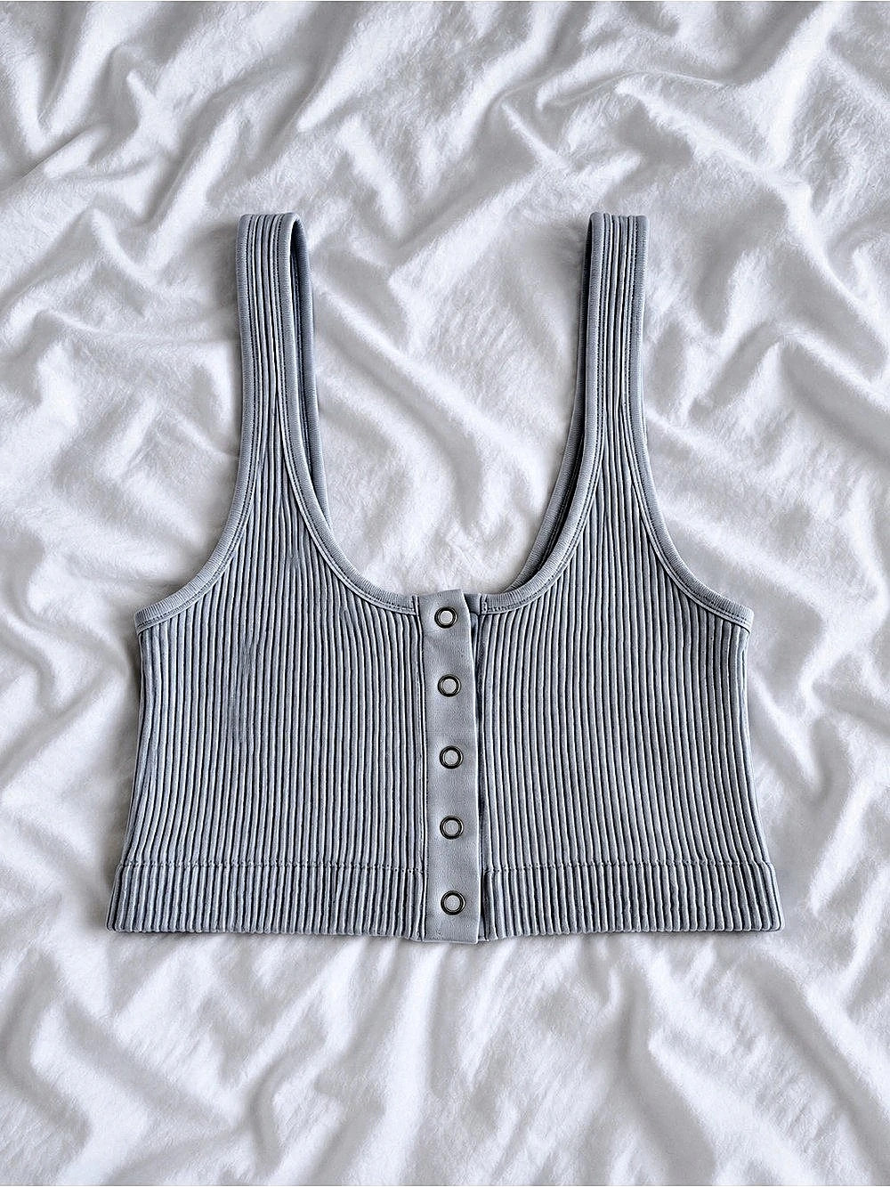 aerie Ribbed Snap-Front Crop Tank Top White Small
